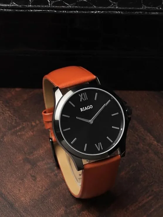 RIAGO Brown Strap with Black Dial Wrist Watch for Men