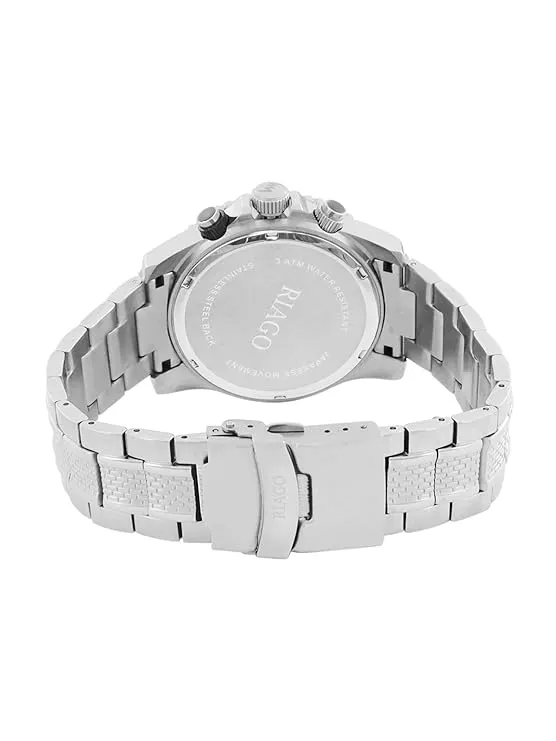 RIAGO Men’s Premium Analog Watch with Japanese Movement | Stainless Steel Case, Solid Link Strap & Classic White Dial