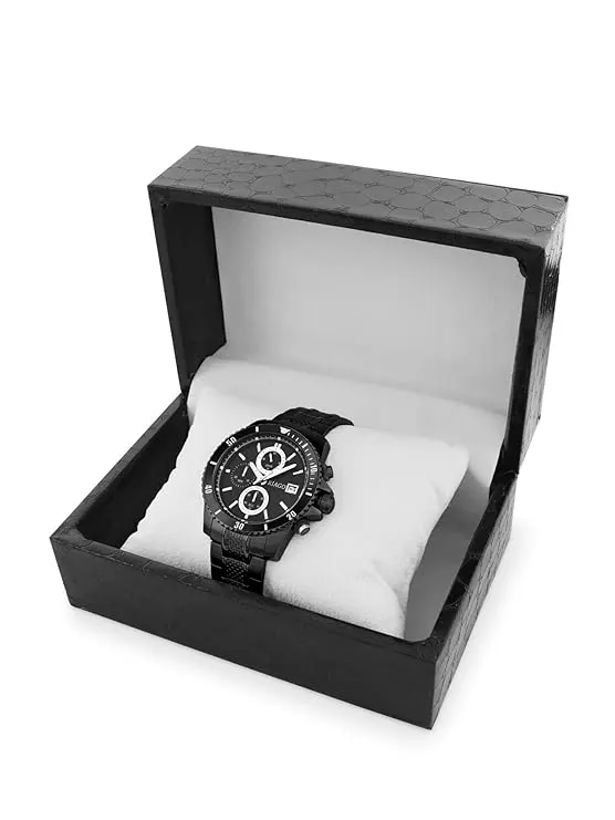 RIAGO Men’s Premium Black Analog Watch, Japanese Quartz Movement, Stainless Steel Case, Metal Strap, Black Dial