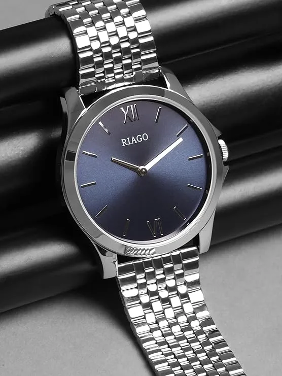 RIAGO Men’s Analog Watch with Blue Sunray Dial | Silver Metal Strap, PC21 Quartz Movement, Mineral Glass, 30 m Water Resistant – Everyday Casual Watch for Men