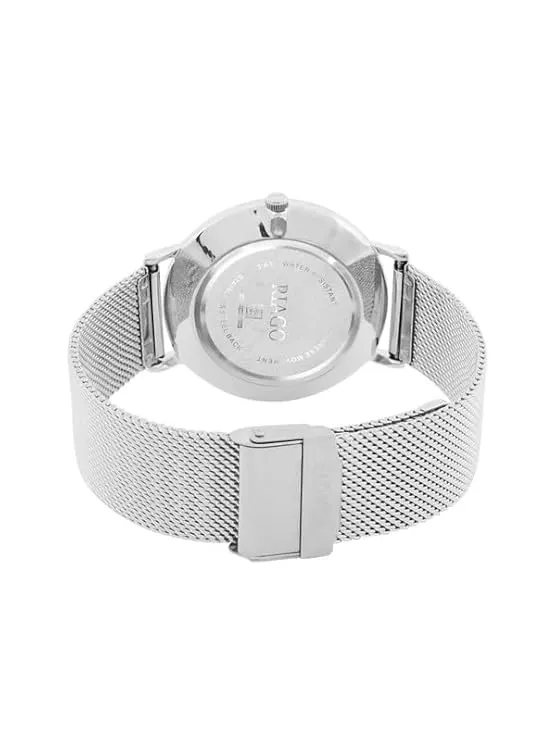 RIAGO Silver Strap with Silver Dial Pair Wrist Watch for Men and Women