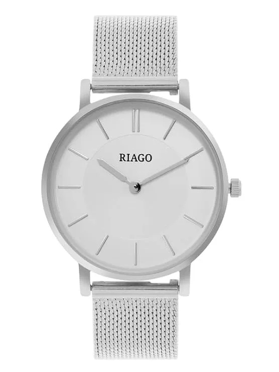 RIAGO Silver Strap with Silver Dial Pair Wrist Watch for Men and Women