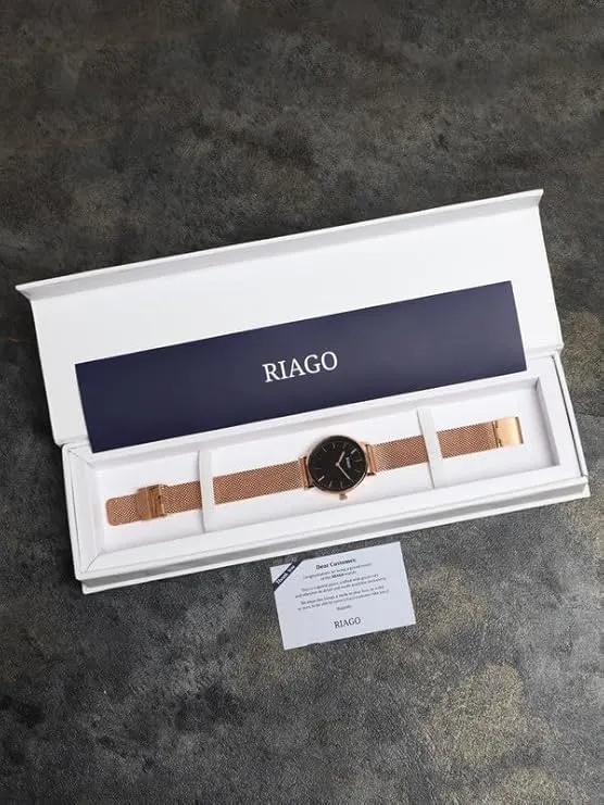 Riago Analogue Golden Strap with Black Dial Watches for Women