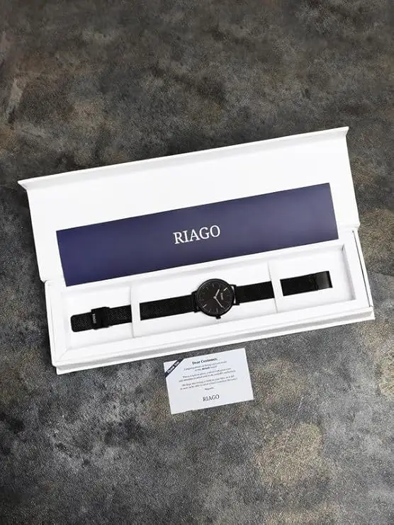 Riago Analogue Black Strap with Black Dial Wrist Watches for Women