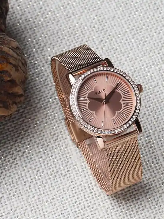 RIAGO Golden Strap with Golden Dial for Women